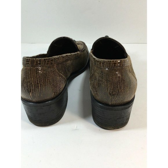 Stuart Weitzman Leather Snake Skin Loafers Brown 8 - Picture 6 of 10